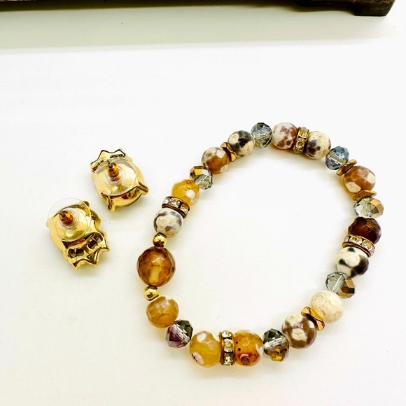 🔥 Gorgeous Smoky Crystal Earrings & Agate Bracelet - Picture 8 of 16